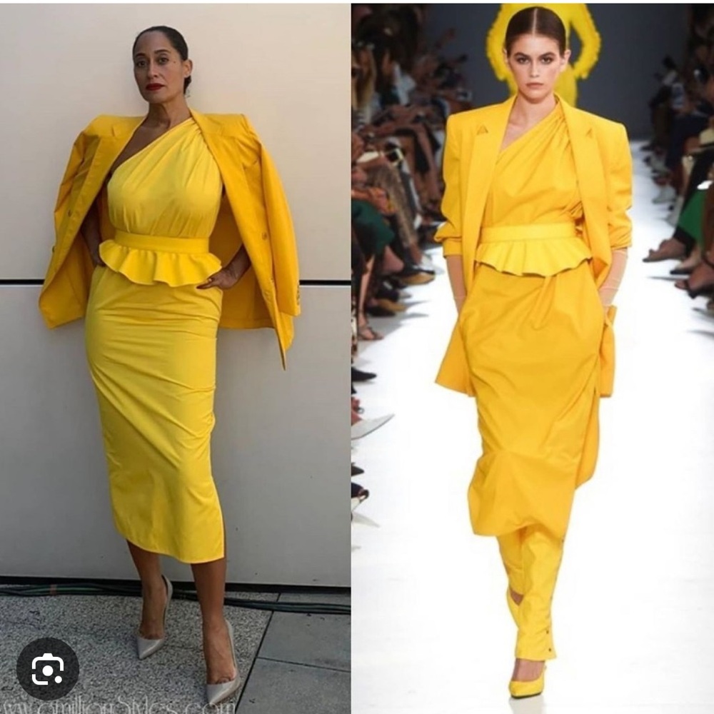 MaxMara Spring 2019 Runway Zigrino One Shoulder Midi Dress Size 6 Vibrant Yellow